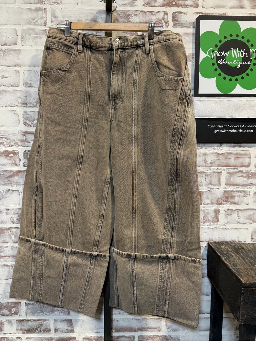 Free People Relaxed Wide-Leg Panel Jeans in Taupe Brown